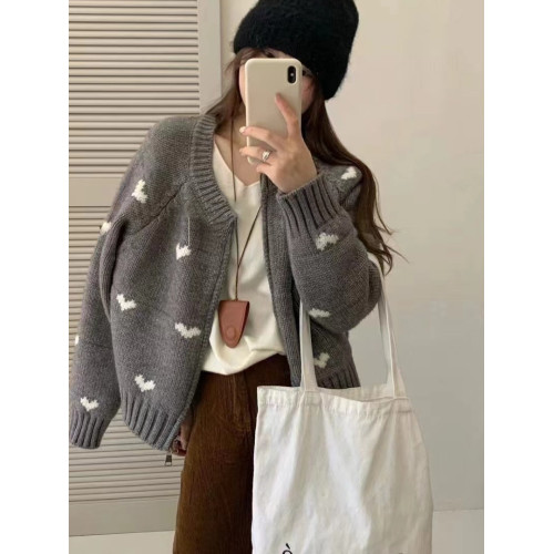 愛心毛衣拉鍊外套女春秋韓系針織開衫新款慵懶風早秋穿搭衣服上衣