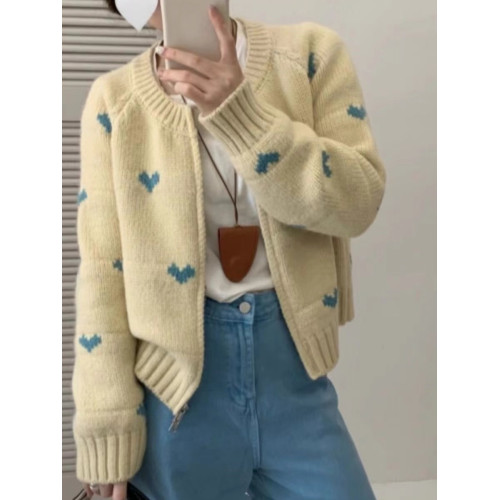 愛心毛衣拉鍊外套女春秋韓系針織開衫新款慵懶風早秋穿搭衣服上衣