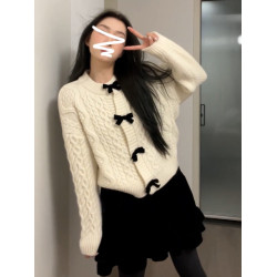 紅色蝴蝶結毛衣女秋冬季新年毛衣過年穿搭慵懶針織開衫外套高級感