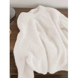 奶藍色毛衣女秋冬加厚內搭小個子圓領軟糯慵懶風寬松羊毛針織上衣