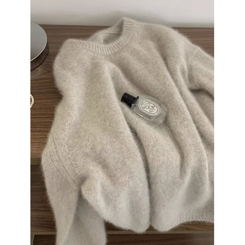 奶藍色毛衣女秋冬加厚內搭小個子圓領軟糯慵懶風寬松羊毛針織上衣