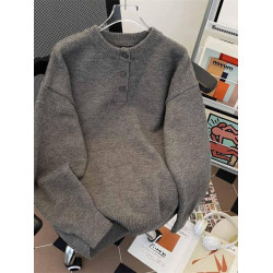 秋冬紐釦套頭毛衣男圓領休閒潮牌學生百搭韓版潮流保暖加厚針織衫