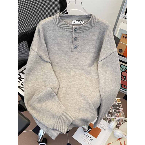 秋冬紐釦套頭毛衣男圓領休閒潮牌學生百搭韓版潮流保暖加厚針織衫 秋冬紐釦套頭毛衣男圓領休閒潮牌學生百搭韓版潮流保暖加厚針織衫