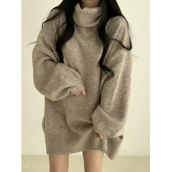 暗黑系高領設計感中長款毛衣女秋冬新款寬松顯瘦開叉上衣保暖外套