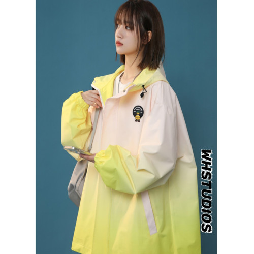 紥染漸變色沖鋒衣外套女春季胖mm學生大碼寬松拼色連帽棒球服夾克 紥染漸變色沖鋒衣外套女春季胖mm學生大碼寬松拼色連帽棒球服夾克