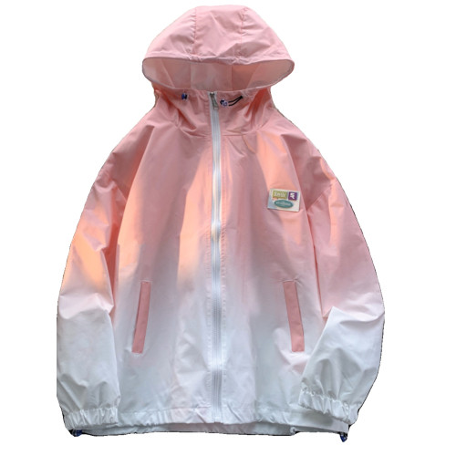 紥染漸變色沖鋒衣外套女春季胖mm學生大碼寬松拼色連帽棒球服夾克 紥染漸變色沖鋒衣外套女春季胖mm學生大碼寬松拼色連帽棒球服夾克