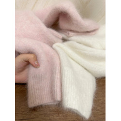 粉色馬海毛針織衫套頭毛衣女秋冬奶乖慵懶風軟糯可愛內搭圓領上衣