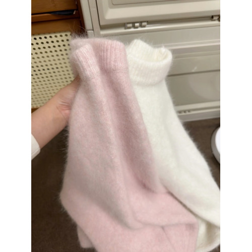 粉色馬海毛針織衫套頭毛衣女秋冬奶乖慵懶風軟糯可愛內搭圓領上衣