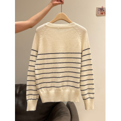 條紋半開領針織衫加厚套頭毛衣外套2025秋冬季寬松設計感長袖上衣