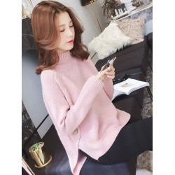 慵懶風半高領羊毛衫女厚2025年秋冬百搭紐釦開叉針織寬松打底衫潮