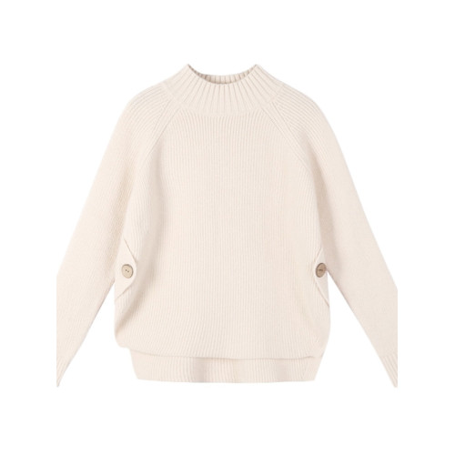 慵懶風半高領羊毛衫女厚2025年秋冬百搭紐釦開叉針織寬松打底衫潮