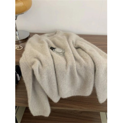 浣熊絨軟糯套頭毛衣女冬季高級感慵懶寬松馬海毛針織打底內搭上衣