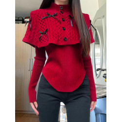 聖誕穿搭戰袍紅色鬭篷披肩毛衣女秋冬季高級感針織衫上衣兩件套裝