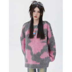 慵懶風紥染套頭針織毛衣女2024秋冬季新款寬松顯瘦水貂絨氣質上衣