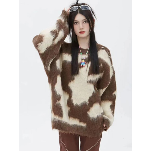 慵懶風紥染套頭針織毛衣女2024秋冬季新款寬松顯瘦水貂絨氣質上衣