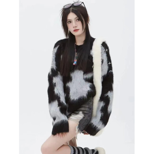 慵懶風紥染套頭針織毛衣女2024秋冬季新款寬松顯瘦水貂絨氣質上衣