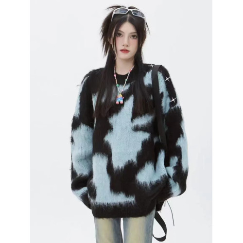 慵懶風紥染套頭針織毛衣女2024秋冬季新款寬松顯瘦水貂絨氣質上衣