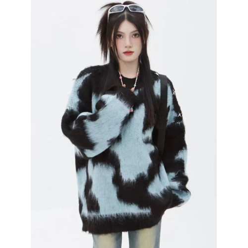 慵懶風紥染套頭針織毛衣女2024秋冬季新款寬松顯瘦水貂絨氣質上衣