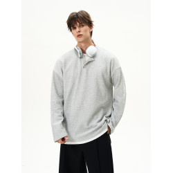 MaxDstr美式復古亨利領假兩件設計華夫格長袖T恤男女寬松純色上衣