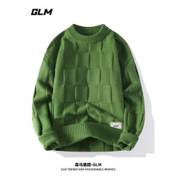 GLM秋冬季馬年新款加厚潮流抗寒保暖寬松純色套頭情侶圓領毛衣 男