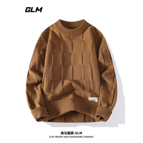 GLM秋冬季馬年新款加厚潮流抗寒保暖寬松純色套頭情侶圓領毛衣 男