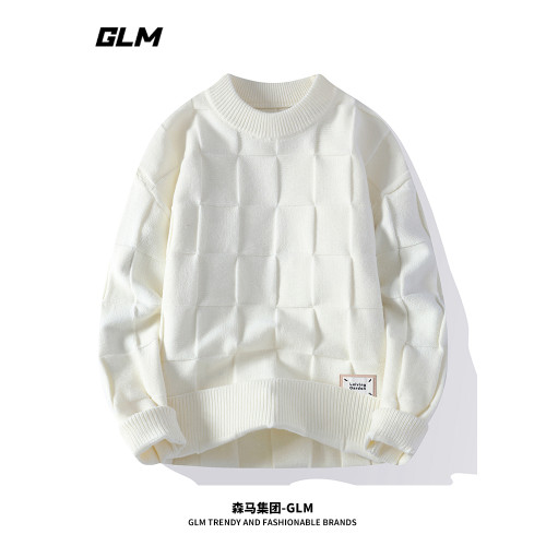 GLM秋冬季馬年新款加厚潮流抗寒保暖寬松純色套頭情侶圓領毛衣 男