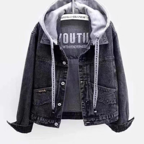連帽牛仔外套女寬松2025秋冬季新款韓版加絨加厚上衣棉服短款字母 連帽牛仔外套女寬松2025秋冬季新款韓版加絨加厚上衣棉服短款字母