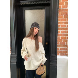 NEW OPEN2024秋季日韓休閒慵懶風馬卡龍色斜肩毛衣女