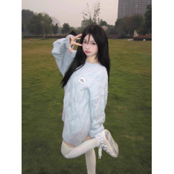 甜美奶fufu軟糯麻花毛衣女秋冬寬松慵懶風圓領百搭套頭針織衫潮