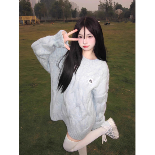 甜美奶fufu軟糯麻花毛衣女秋冬寬松慵懶風圓領百搭套頭針織衫潮