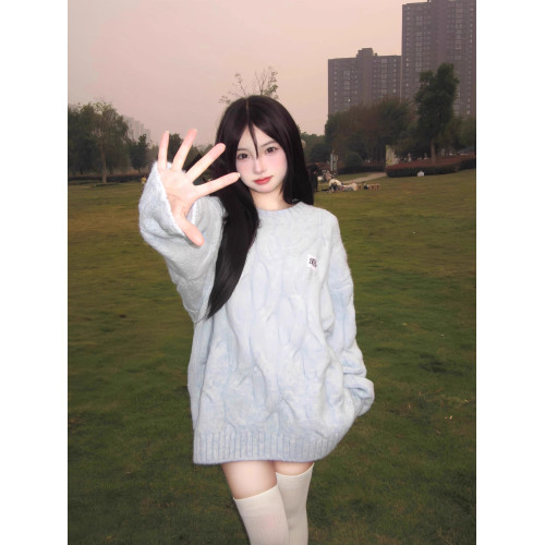 甜美奶fufu軟糯麻花毛衣女秋冬寬松慵懶風圓領百搭套頭針織衫潮