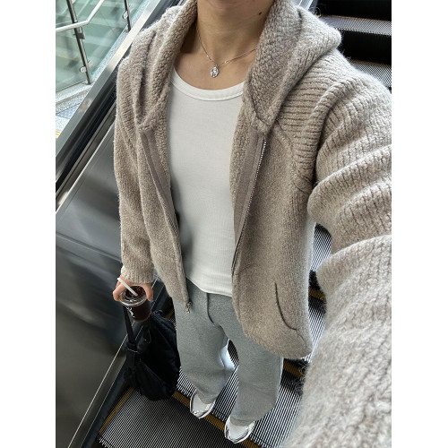 美式復古灰色毛衣外套男款開春cleanfit慵懶風高級感連帽針織開衫