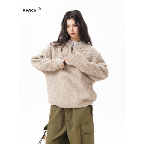 復古麥穗紋小V領毛衣女男2025秋季潮牌寬松慵懶高級感套頭針織衫