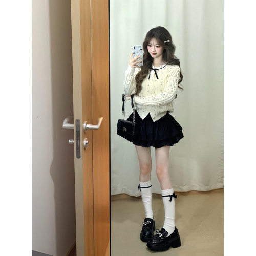 小香風蝴蝶結麻花針織開衫上衣女設計感白色甜美氣質毛衣外套秋冬 小香風蝴蝶結麻花針織開衫上衣女設計感白色甜美氣質毛衣外套秋冬