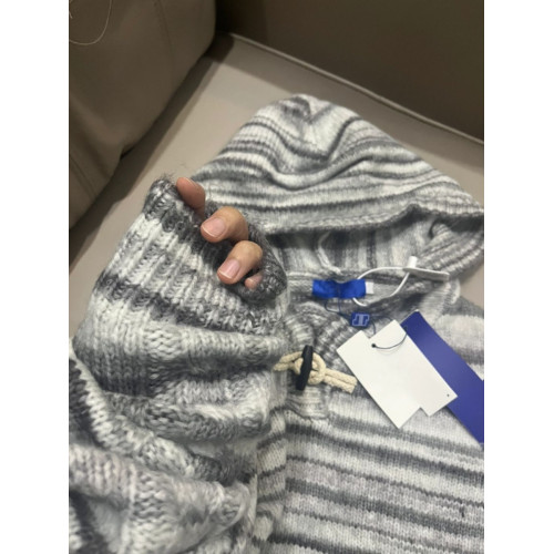 條紋連帽毛衣男女2025新款美式潮牌慵懶風小衆復古情侶針織衫上衣