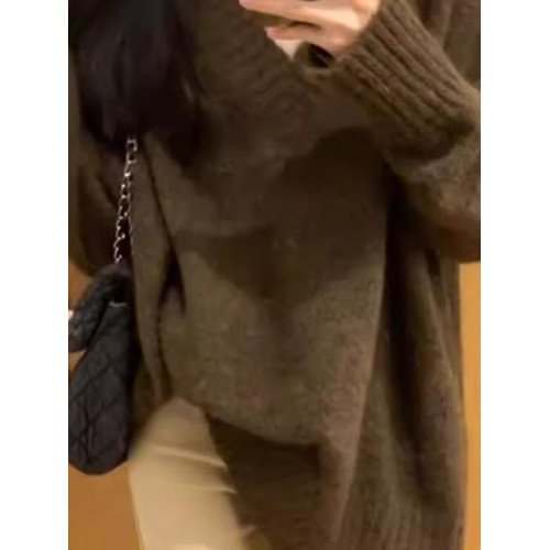 慵懶風寬松咖色套頭V領毛衣女2025年秋季簡約高級感軟糯針織上衣 慵懶風寬松咖色套頭V領毛衣女2025年秋季簡約高級感軟糯針織上衣