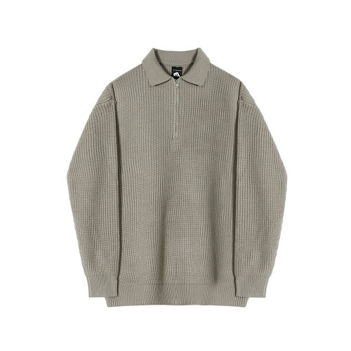 MRCYC繙領針織Polo衫男士秋冬季韓系寬鬆慵嬾風純色套頭長袖毛衣