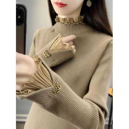 品質蕾絲邊半高領毛衣女秋冬新款時尚洋氣修身套頭針織打底衫上衣 品質蕾絲邊半高領毛衣女秋冬新款時尚洋氣修身套頭針織打底衫上衣