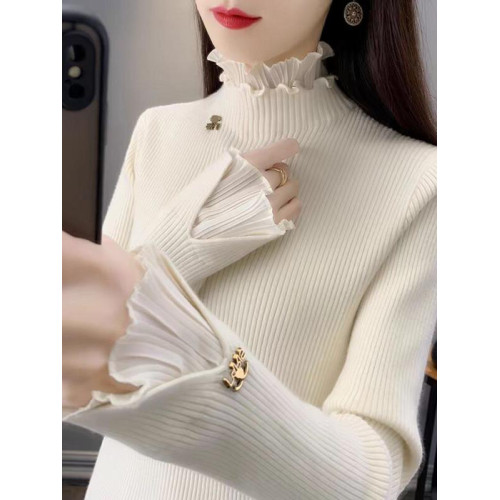 品質蕾絲邊半高領毛衣女秋冬新款時尚洋氣修身套頭針織打底衫上衣 品質蕾絲邊半高領毛衣女秋冬新款時尚洋氣修身套頭針織打底衫上衣