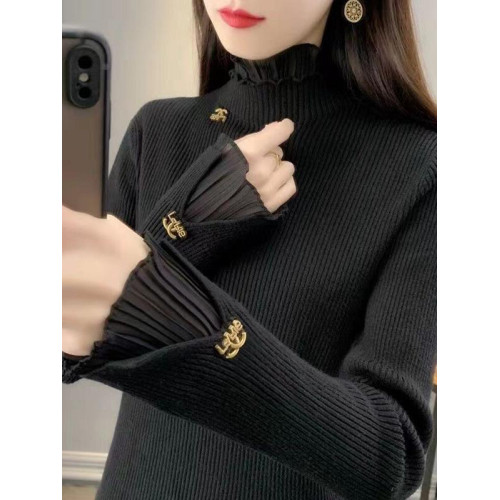 品質蕾絲邊半高領毛衣女秋冬新款時尚洋氣修身套頭針織打底衫上衣 品質蕾絲邊半高領毛衣女秋冬新款時尚洋氣修身套頭針織打底衫上衣