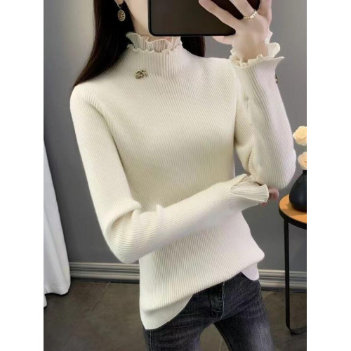 品質蕾絲邊半高領毛衣女秋冬新款時尚洋氣修身套頭針織打底衫上衣 品質蕾絲邊半高領毛衣女秋冬新款時尚洋氣修身套頭針織打底衫上衣