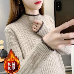 秋冬2025年新款半高領套頭寬松毛衣女加絨加厚針織打底衫女士爆款