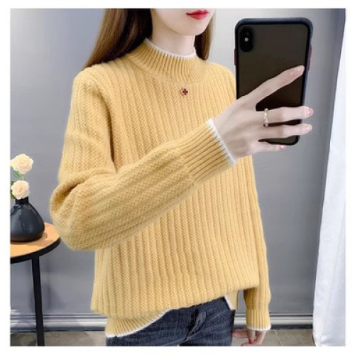 秋冬2025年新款半高領套頭寬松毛衣女加絨加厚針織打底衫女士爆款
