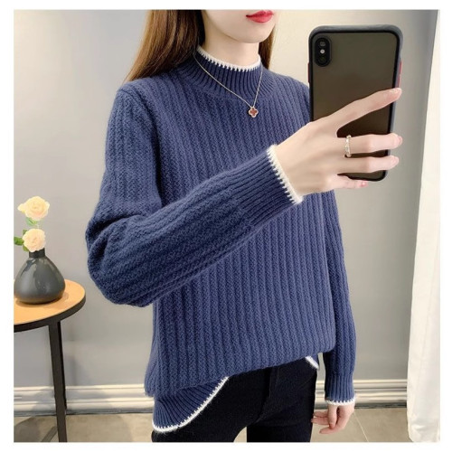 秋冬2025年新款半高領套頭寬松毛衣女加絨加厚針織打底衫女士爆款
