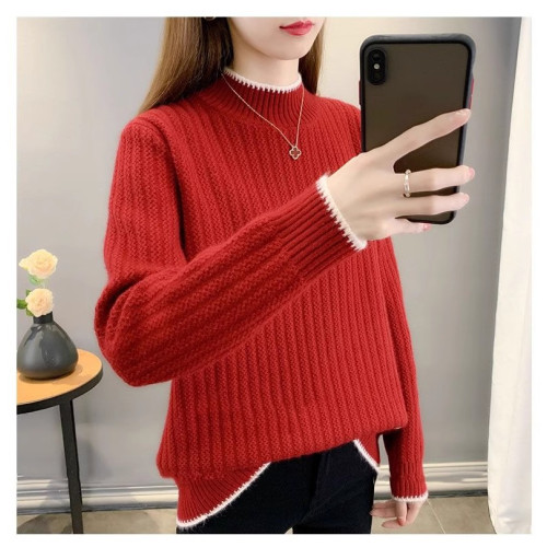 秋冬2025年新款半高領套頭寬松毛衣女加絨加厚針織打底衫女士爆款