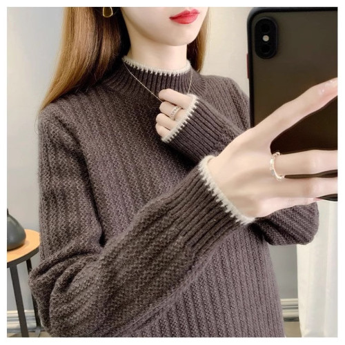 秋冬2025年新款半高領套頭寬松毛衣女加絨加厚針織打底衫女士爆款