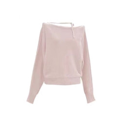 粉色不規則斜肩掛脖毛衣女款秋季2025新款韓系穿搭短款針織衫上衣