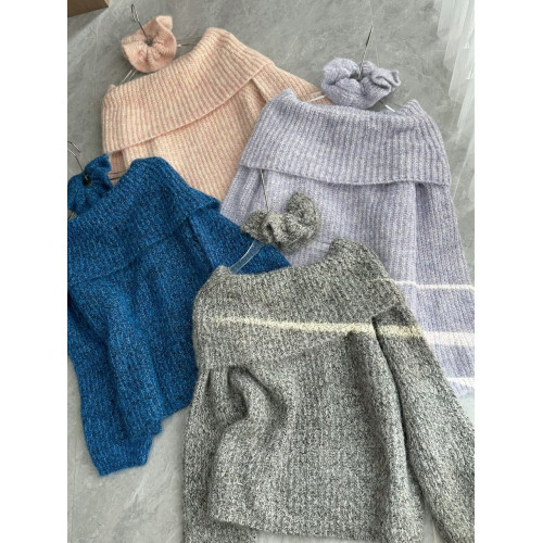 阿肉Ree【嬌柔陷阱】一字肩/斜肩松弛慵懶大毛衣寬松針織百搭上衣