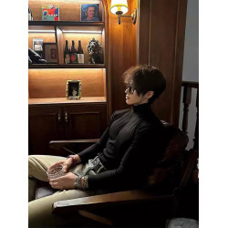 美式黑色高領毛衣男款秋冬痞帥修身彈力西裝內搭高級感打底針織衫