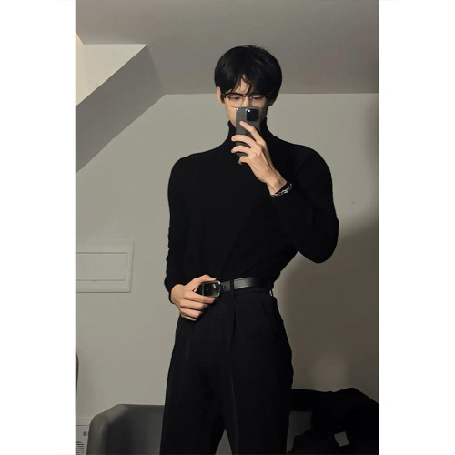 美式黑色高領毛衣男款秋冬痞帥修身彈力西裝內搭高級感打底針織衫